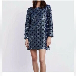 ZARA Knit Sequin Long Sleeve Mini Dress Size S